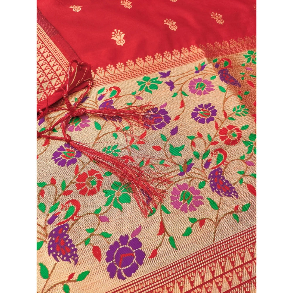 HD Women's Banarasi Silk Printed Unstitched Salwar Suit Material With Dupatta (Red, 3Mtrs)
