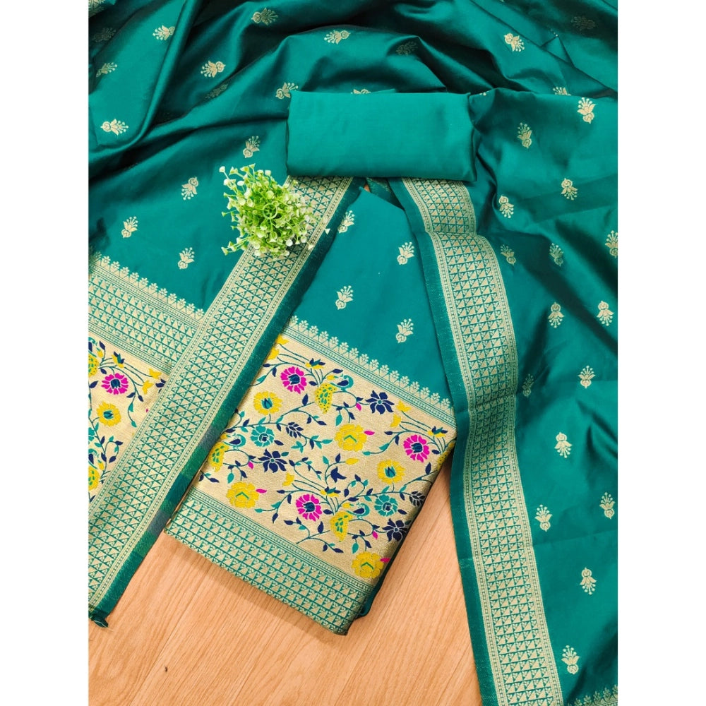 HD Women's Banarasi Silk Printed Unstitched Salwar Suit Material With Dupatta (Rama, 3Mtrs)