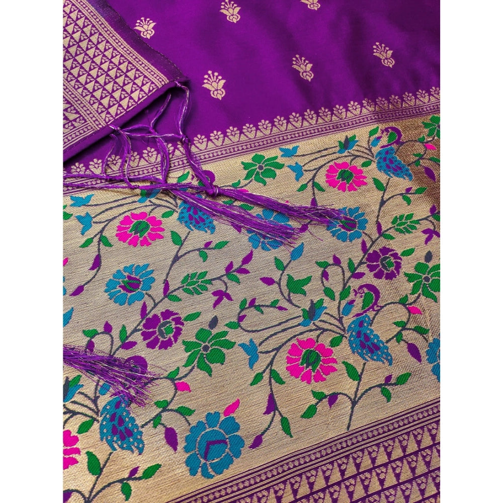 HD Women's Banarasi Silk Printed Unstitched Salwar Suit Material With Dupatta (Purple, 3Mtrs)