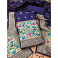 HD Women's Banarasi Silk Printed Unstitched Salwar Suit Material With Dupatta (Navy Blue, 3Mtrs)