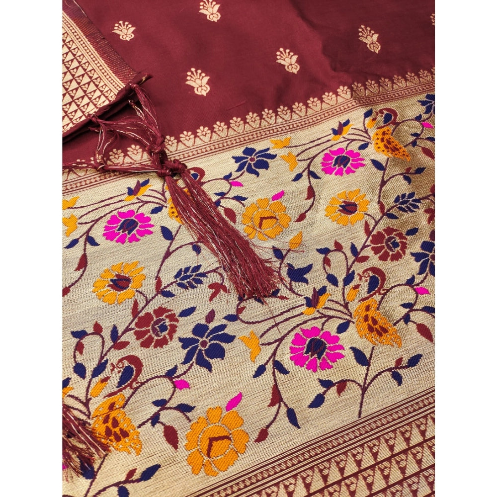 HD Women's Banarasi Silk Printed Unstitched Salwar Suit Material With Dupatta (Maroon, 3Mtrs)