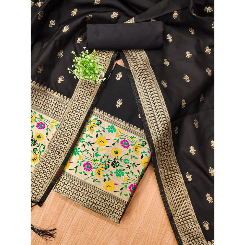 HD Women's Banarasi Silk Printed Unstitched Salwar Suit Material With Dupatta (Black, 3Mtrs)