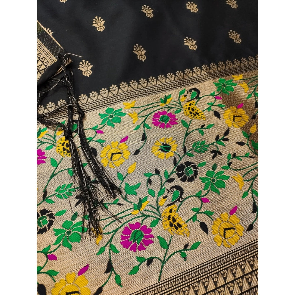 HD Women's Banarasi Silk Printed Unstitched Salwar Suit Material With Dupatta (Black, 3Mtrs)