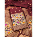 HD Women's Banarasi Silk Printed Unstitched Salwar Suit Material With Dupatta (Maroon, 3Mtrs)