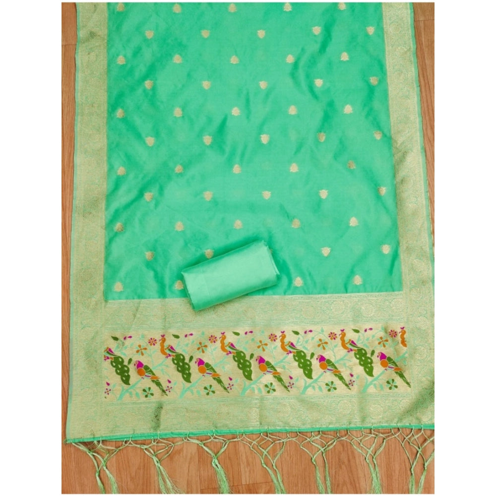 HD Women's Banarasi Silk Printed Unstitched Salwar Suit Material With Dupatta (Sea Green, 3Mtrs)