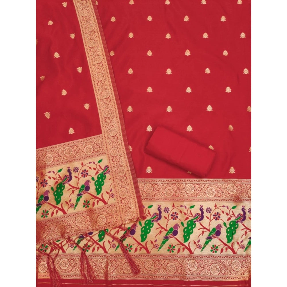 HD Women's Banarasi Silk Printed Unstitched Salwar Suit Material With Dupatta (Red, 3Mtrs)