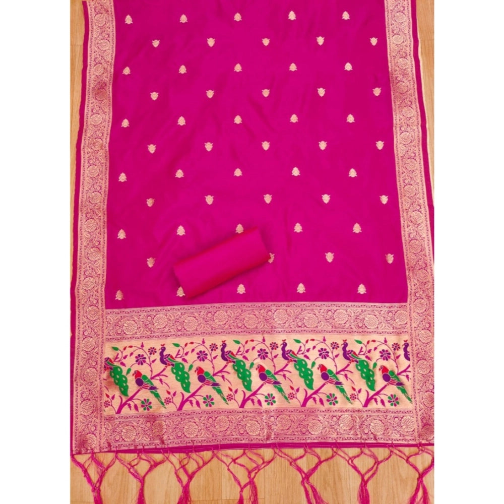 HD Women's Banarasi Silk Printed Unstitched Salwar Suit Material With Dupatta (Pink, 3Mtrs)