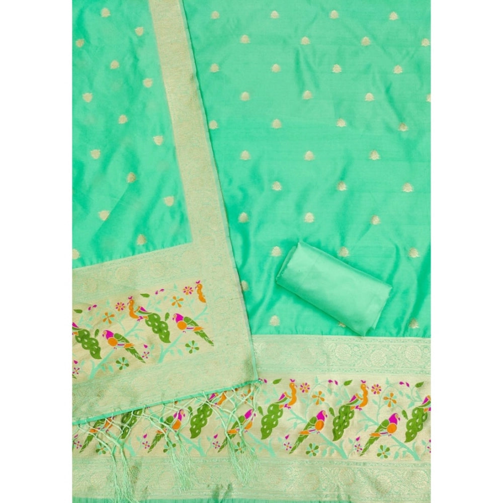 HD Women's Banarasi Silk Printed Unstitched Salwar Suit Material With Dupatta (Sea Green, 3Mtrs)