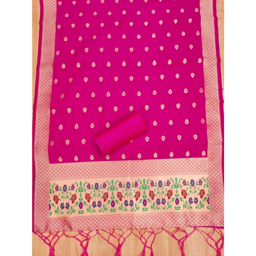 HD Women's Banarasi Silk Printed Unstitched Salwar Suit Material With Dupatta (Pink, 3Mtrs)