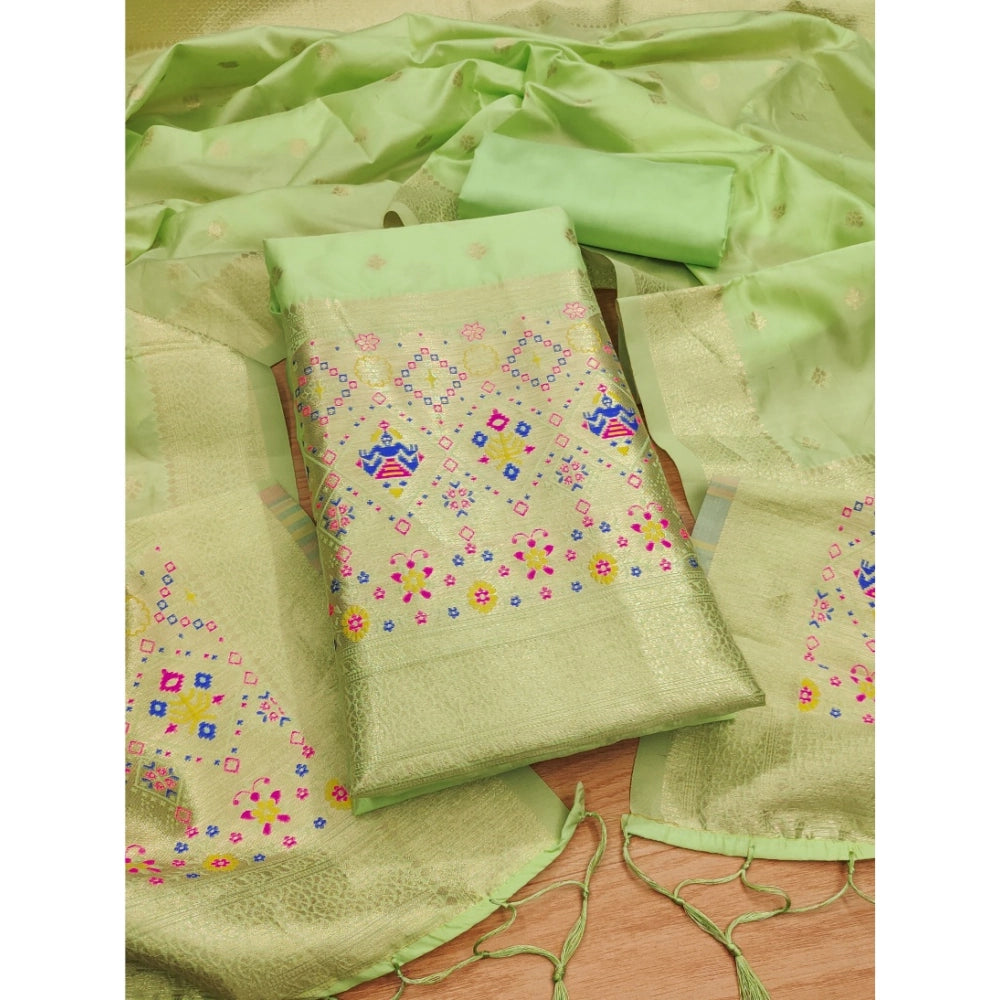HD Women's Banarasi Silk Printed Unstitched Salwar Suit Material With Dupatta (Pista, 3Mtrs)