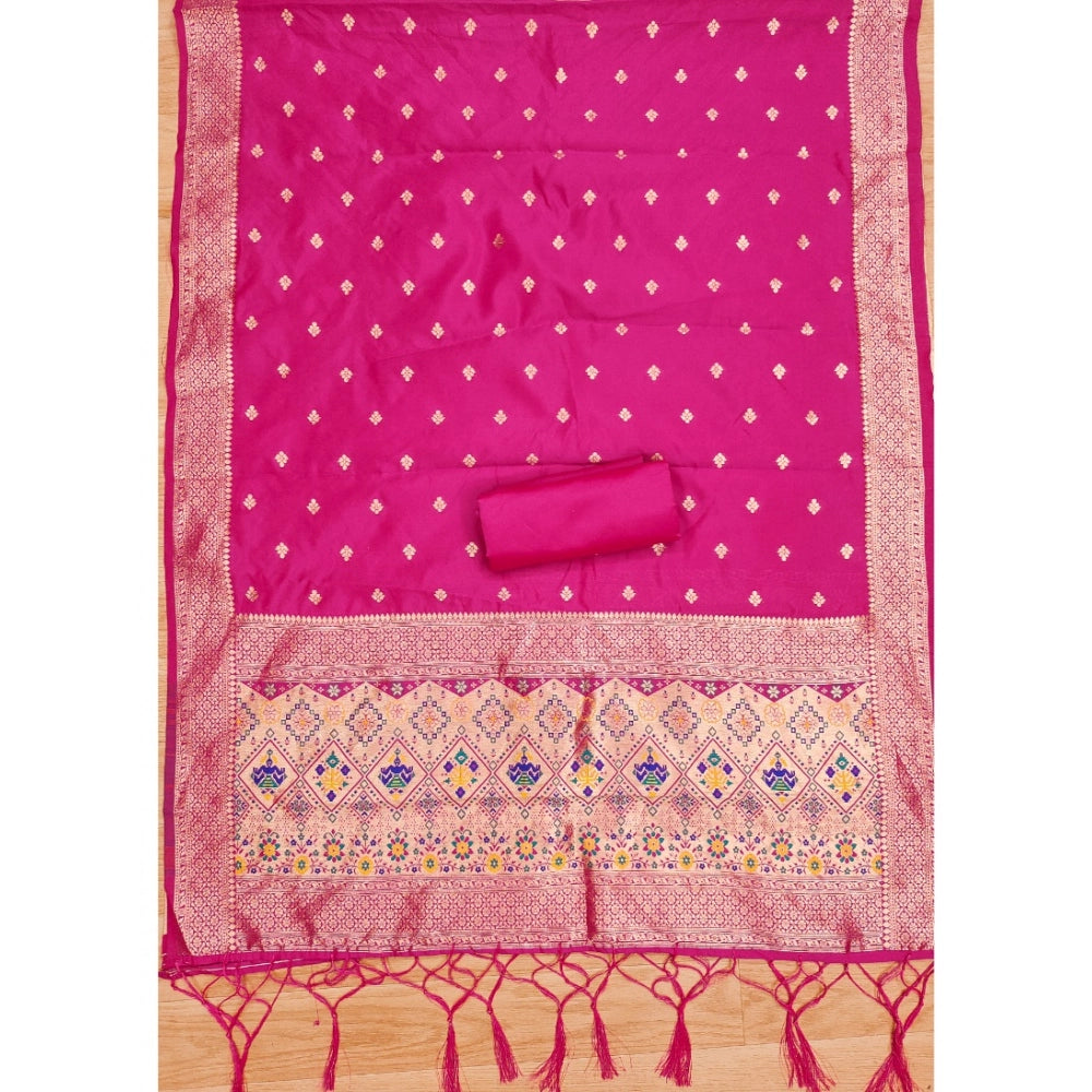 HD Women's Banarasi Silk Printed Unstitched Salwar Suit Material With Dupatta (Pink, 3Mtrs)