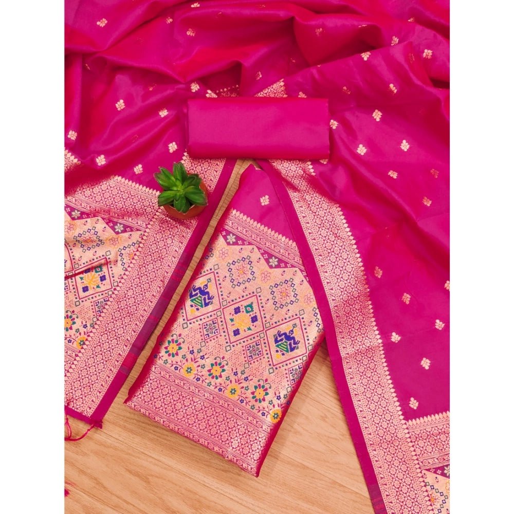 HD Women's Banarasi Silk Printed Unstitched Salwar Suit Material With Dupatta (Pink, 3Mtrs)