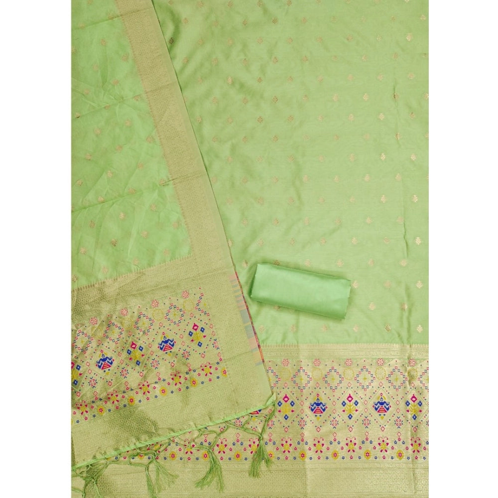 HD Women's Banarasi Silk Printed Unstitched Salwar Suit Material With Dupatta (Pista, 3Mtrs)