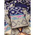 HD Women's Banarasi Silk Printed Unstitched Salwar Suit Material With Dupatta (Navy Blue, 3Mtrs)
