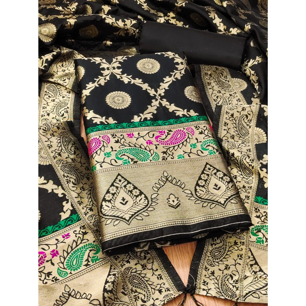 HD Women's Banarasi Silk Printed Unstitched Salwar Suit Material With Dupatta (Black, 3Mtrs)