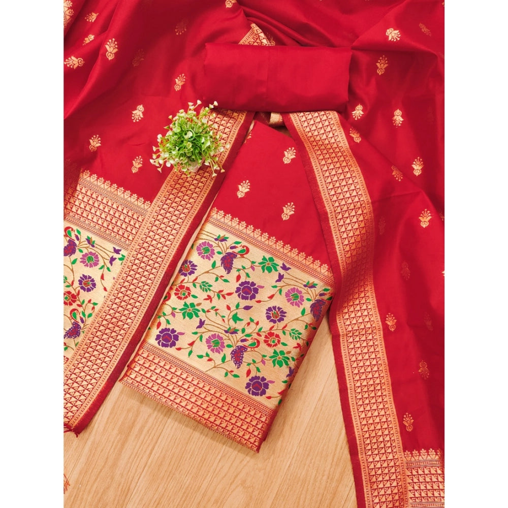 HD Women's Banarasi Silk Printed Unstitched Salwar Suit Material With Dupatta (Red, 3Mtrs)