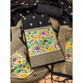 HD Women's Banarasi Silk Printed Unstitched Salwar Suit Material With Dupatta (Black, 3Mtrs)