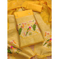 HD Women's Banarasi Silk Printed Unstitched Salwar Suit Material With Dupatta (Yellow, 3Mtrs)