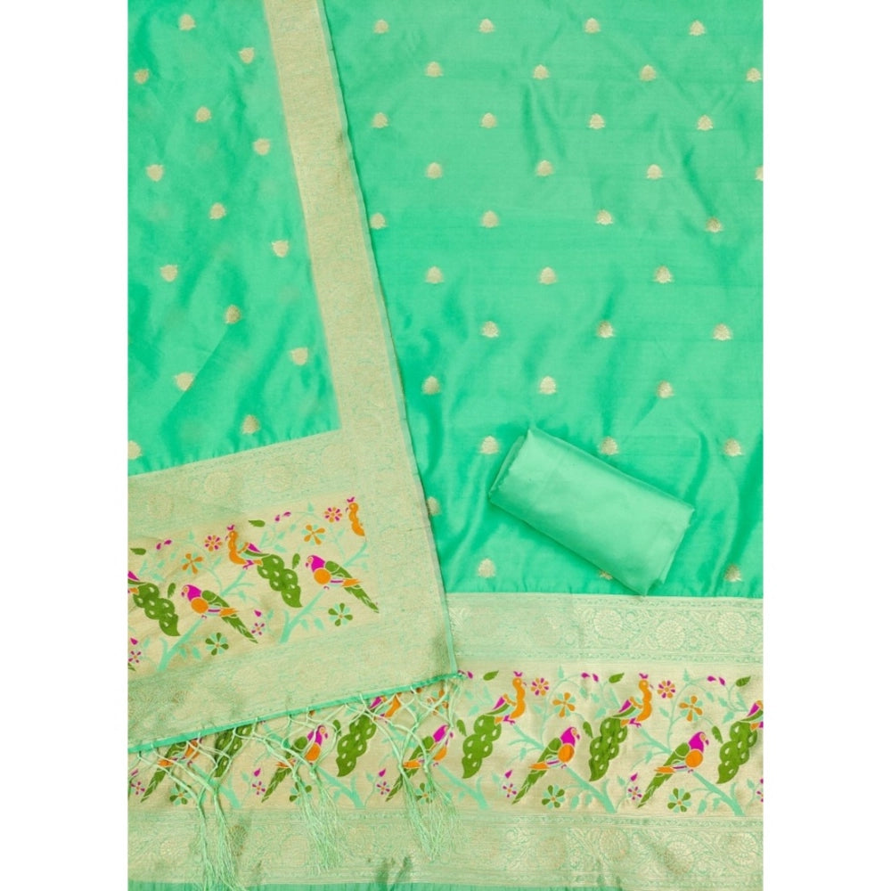 HD Women's Banarasi Silk Printed Unstitched Salwar Suit Material With Dupatta (Sea Green, 3Mtrs)