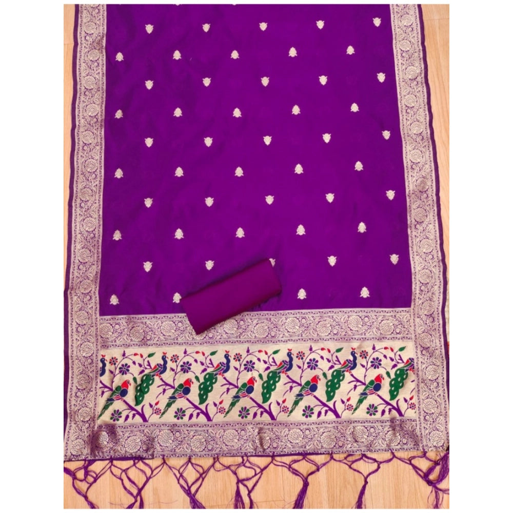 HD Women's Banarasi Silk Printed Unstitched Salwar Suit Material With Dupatta (Purple, 3Mtrs)