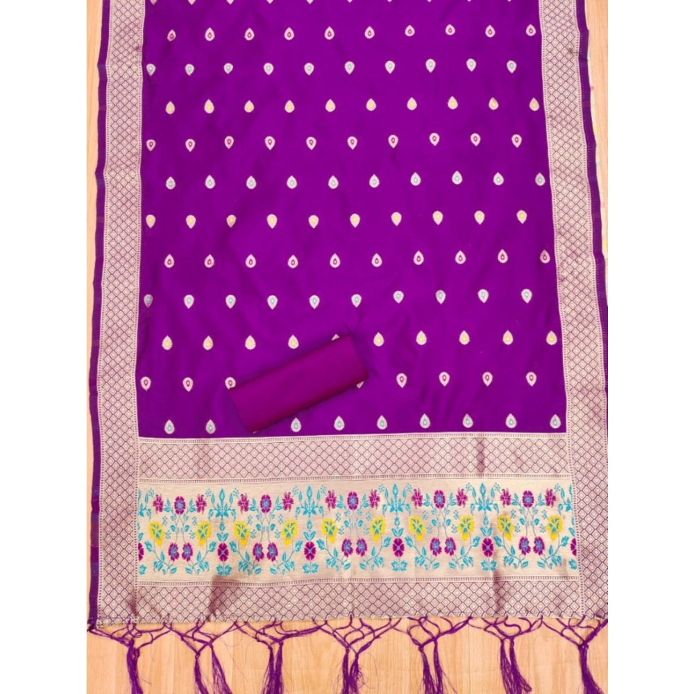 HD Women's Banarasi Silk Printed Unstitched Salwar Suit Material With Dupatta (Purple, 3Mtrs)