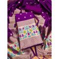 HD Women's Banarasi Silk Printed Unstitched Salwar Suit Material With Dupatta (Purple, 3Mtrs)