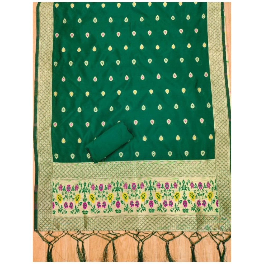 HD Women's Banarasi Silk Printed Unstitched Salwar Suit Material With Dupatta (Bottle Green, 3Mtrs)