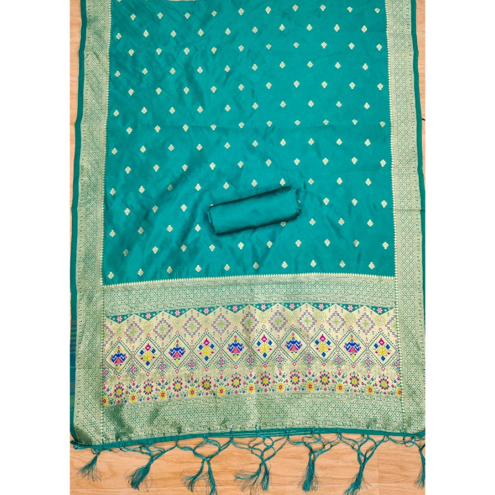 HD Women's Banarasi Silk Printed Unstitched Salwar Suit Material With Dupatta (Rama, 3Mtrs)