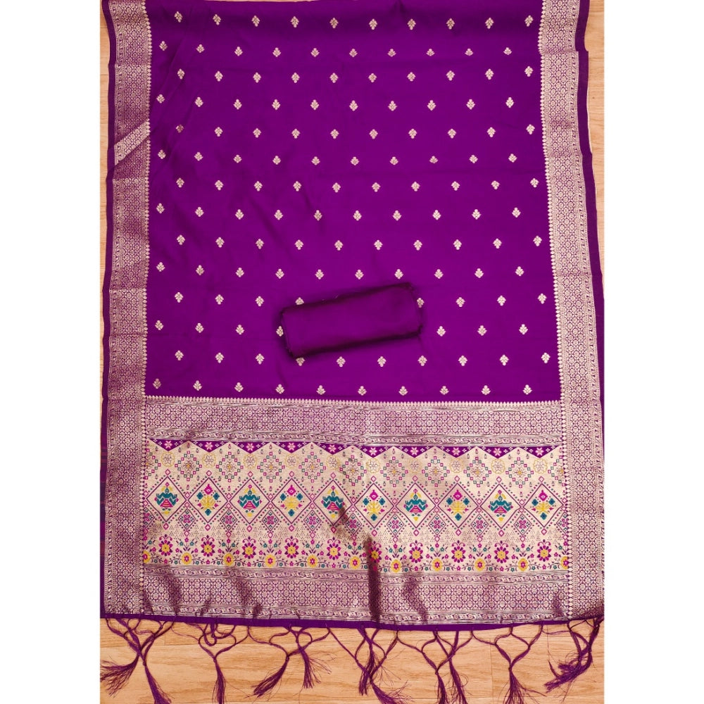 HD Women's Banarasi Silk Printed Unstitched Salwar Suit Material With Dupatta (Purple, 3Mtrs)