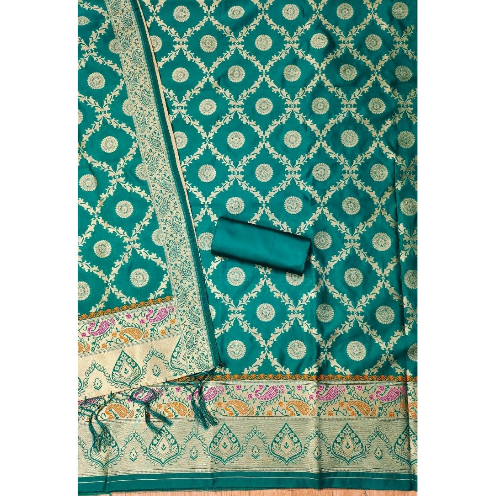 HD Women's Banarasi Silk Printed Unstitched Salwar Suit Material With Dupatta (Rama, 3Mtrs)