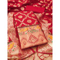 HD Women's Banarasi Silk Printed Unstitched Salwar Suit Material With Dupatta (Red, 3Mtrs)