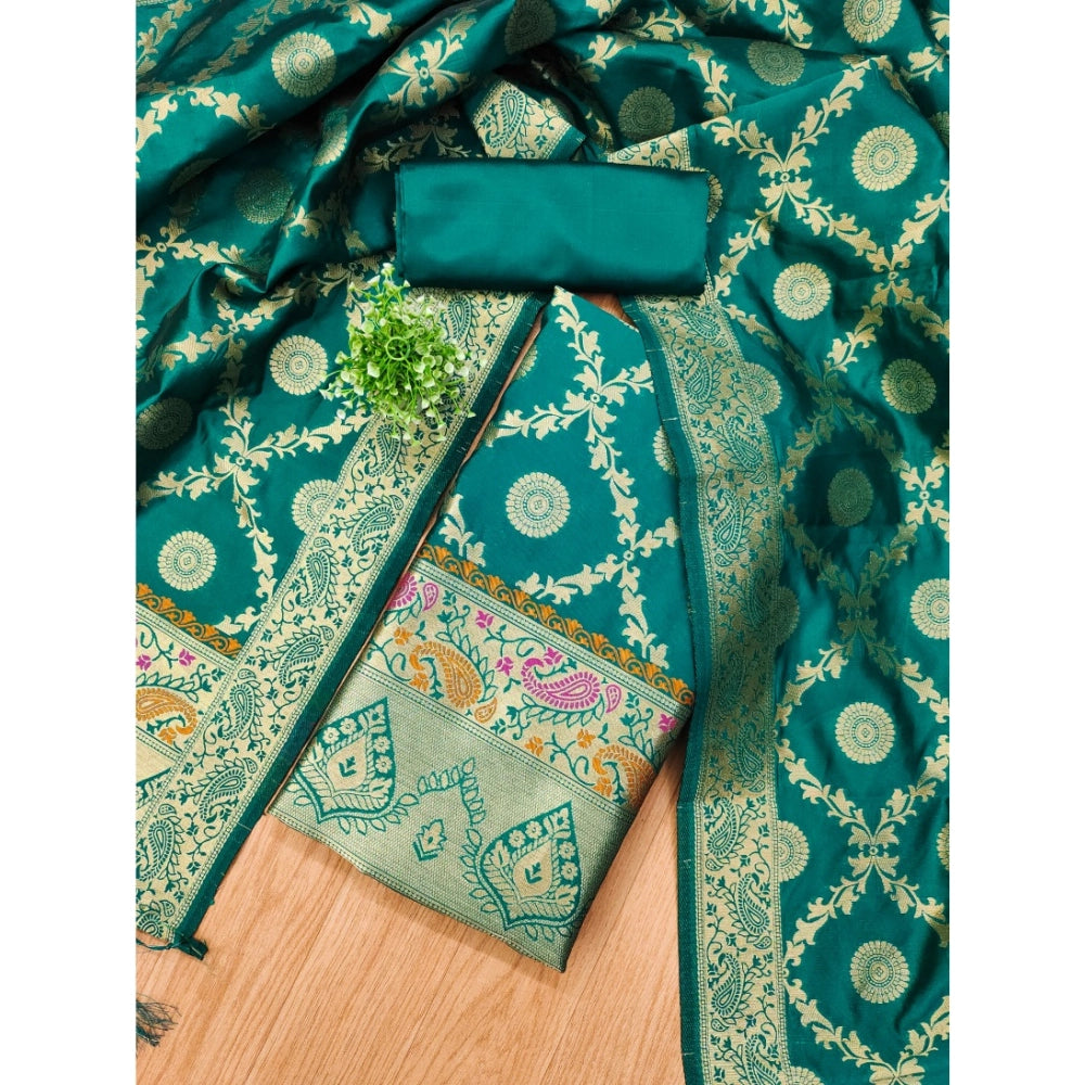 HD Women's Banarasi Silk Printed Unstitched Salwar Suit Material With Dupatta (Rama, 3Mtrs)