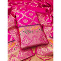 HD Women's Banarasi Silk Printed Unstitched Salwar Suit Material With Dupatta (Pink, 3Mtrs)