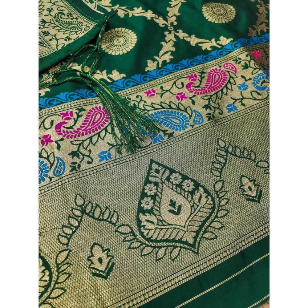 HD Women's Banarasi Silk Printed Unstitched Salwar Suit Material With Dupatta (Bottle Green, 3Mtrs)