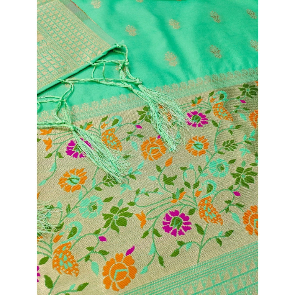 HD Women's Banarasi Silk Printed Unstitched Salwar Suit Material With Dupatta (Sea Green, 3Mtrs)