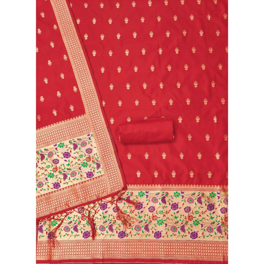 HD Women's Banarasi Silk Printed Unstitched Salwar Suit Material With Dupatta (Red, 3Mtrs)