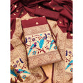 HD Women's Banarasi Silk Printed Unstitched Salwar Suit Material With Dupatta (Maroon, 3Mtrs)
