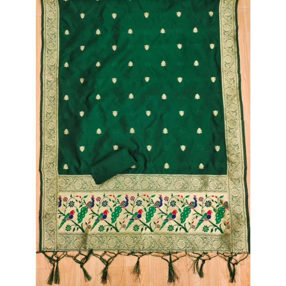HD Women's Banarasi Silk Printed Unstitched Salwar Suit Material With Dupatta (Bottle Green, 3Mtrs)