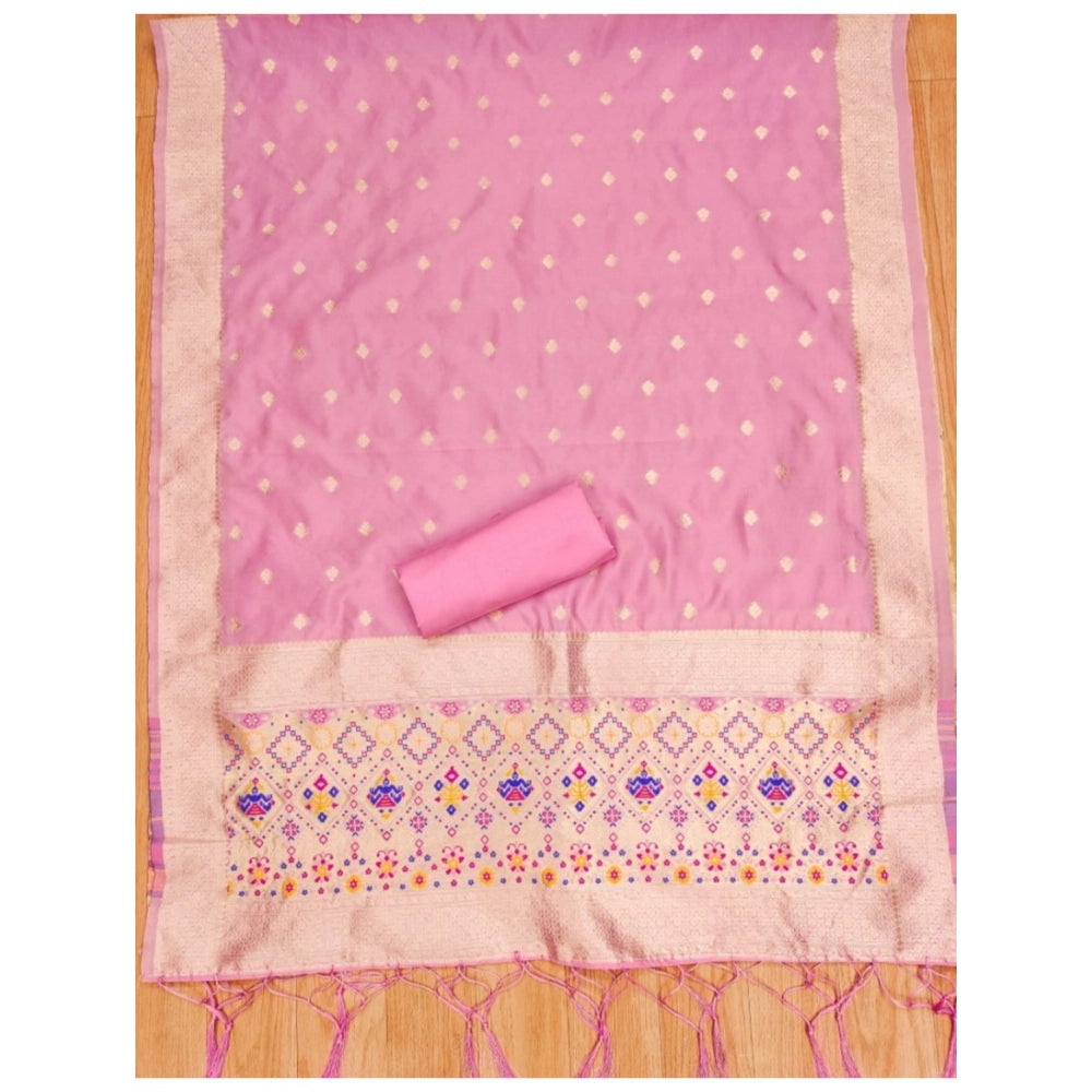 HD Women's Banarasi Silk Printed Unstitched Salwar Suit Material With Dupatta (Light Pink, 3Mtrs)