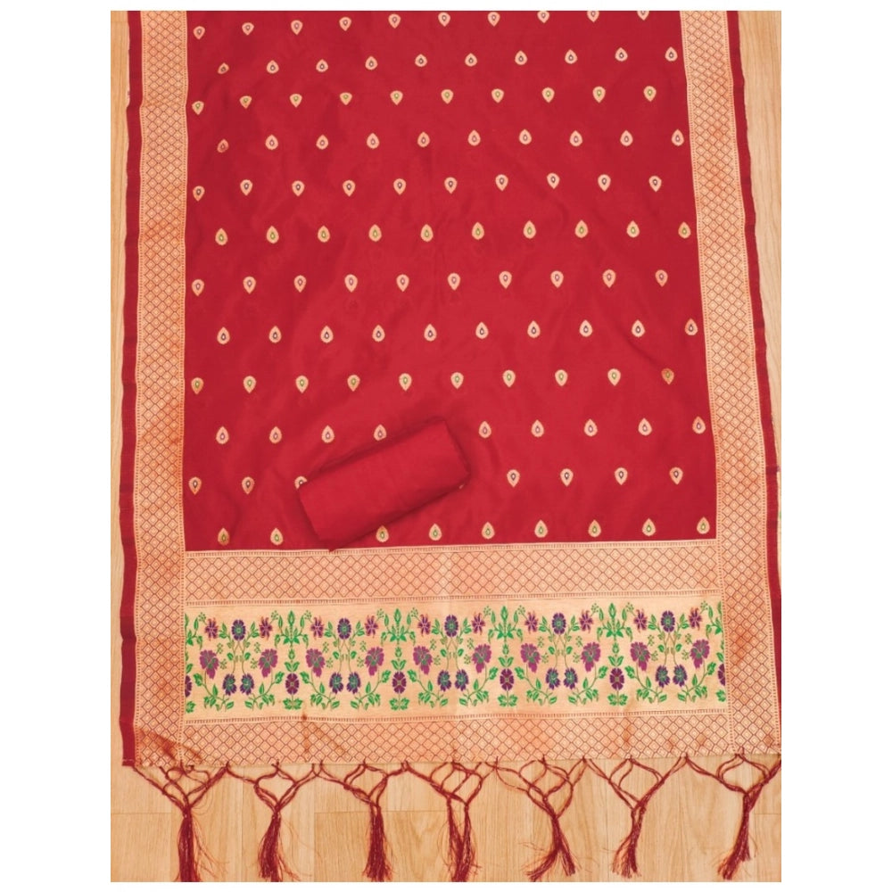 HD Women's Banarasi Silk Printed Unstitched Salwar Suit Material With Dupatta (Red, 3Mtrs)
