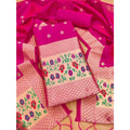 HD Women's Banarasi Silk Printed Unstitched Salwar Suit Material With Dupatta (Pink, 3Mtrs)