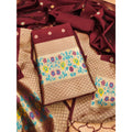 HD Women's Banarasi Silk Printed Unstitched Salwar Suit Material With Dupatta (Maroon, 3Mtrs)