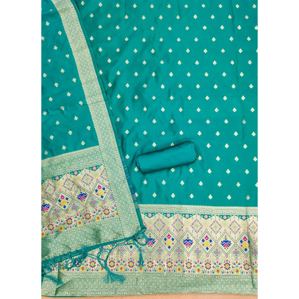 HD Women's Banarasi Silk Printed Unstitched Salwar Suit Material With Dupatta (Rama, 3Mtrs)