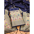 HD Women's Banarasi Silk Printed Unstitched Salwar Suit Material With Dupatta (Navy Blue, 3Mtrs)