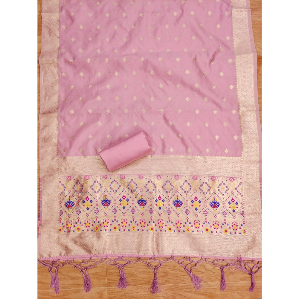 HD Women's Banarasi Silk Printed Unstitched Salwar Suit Material With Dupatta (Light Pink, 3Mtrs)