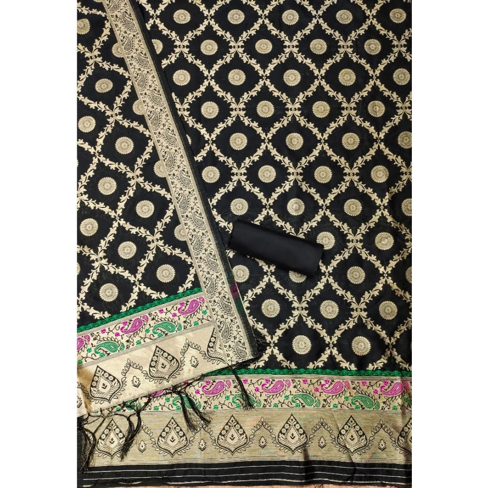 HD Women's Banarasi Silk Printed Unstitched Salwar Suit Material With Dupatta (Black, 3Mtrs)