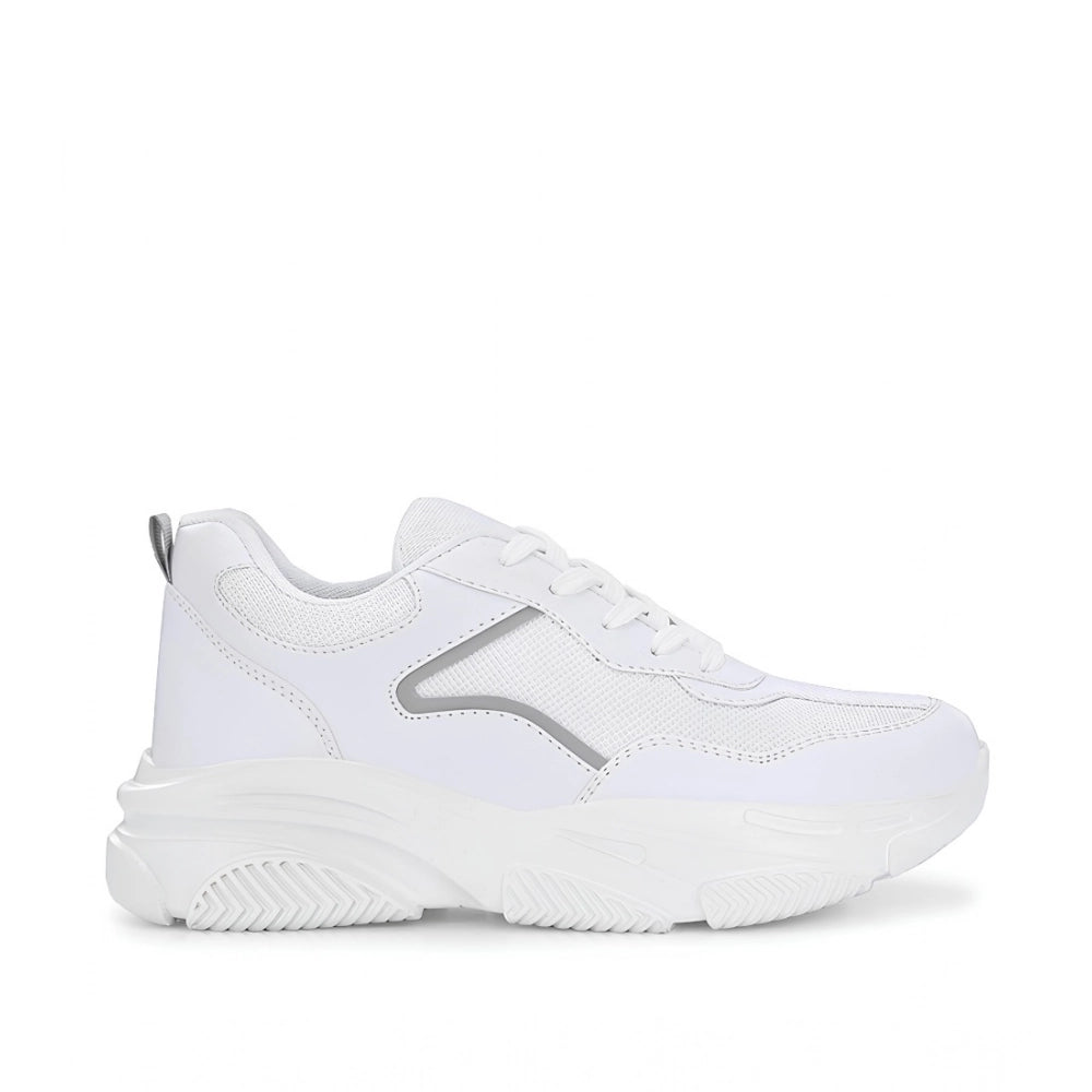 HD Women's Casual Mesh Printed Lace-Ups Shoes (White)