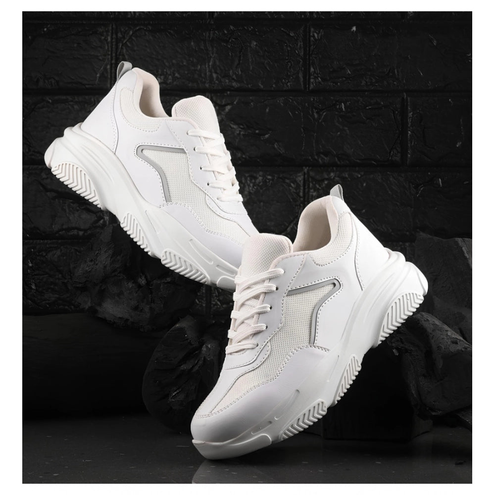 HD Women's Casual Mesh Printed Lace-Ups Shoes (White)