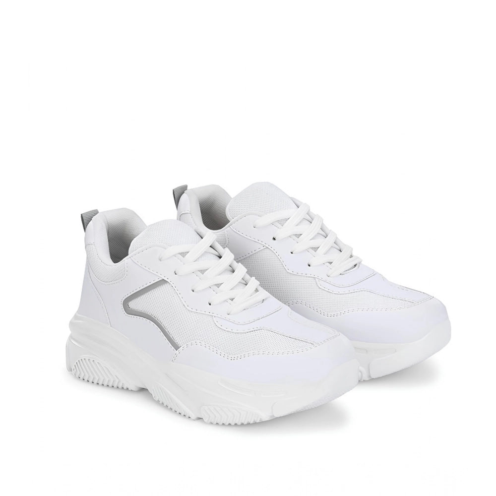 HD Women's Casual Mesh Printed Lace-Ups Shoes (White)