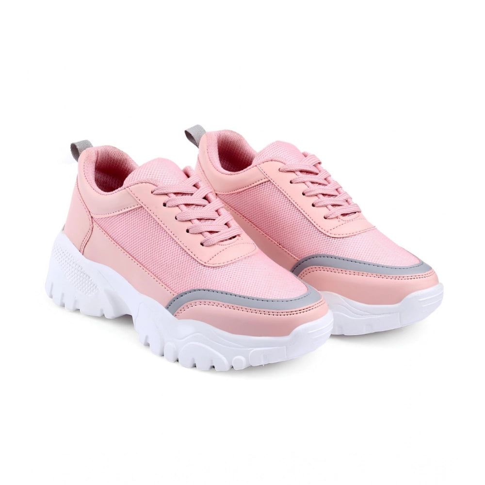 HD Women's Casual Mesh Printed Lace-Ups Shoes (Pink)